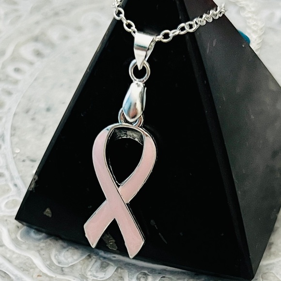 Sterling Silver Pink Ribbon Necklace Made by a Breast Cancer Survivor - Picture 6 of 11